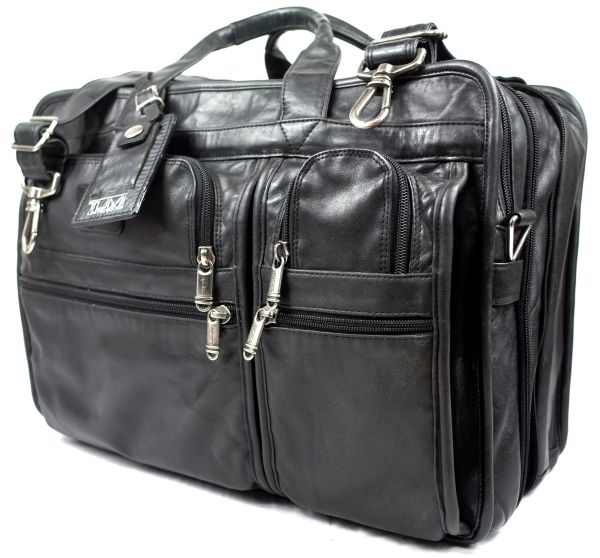 Tumi 9621D3 Leather Alpha Laptop Black Expandable Bag Messenger 