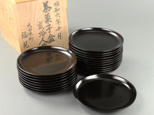 琴》茶懐石道具 真塗菓子盆二十客 箱付 BX497 茶道具