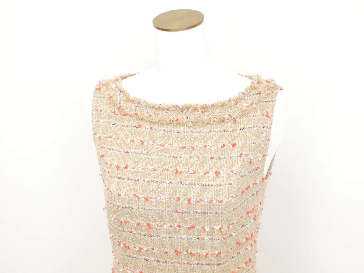 FOXEY ドレス ワンピース 38 サンドマルチ ベージュ×オレンジツイード