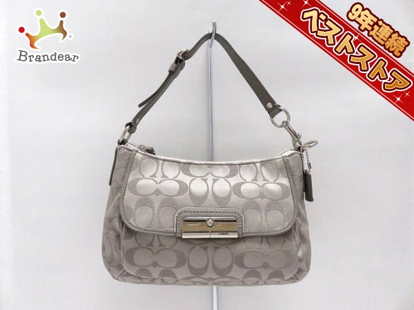 コーチ COACH バッグ ハンドバッグ ジャガード×レザー ライトグレー 