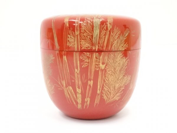 森下弘堂作 朱塗 沈金 香合 輪島塗 共箱　C974　GK1 390899# 【1円スタート】森下弘堂造 朱漆塗木賊沈金彫中棗 森下