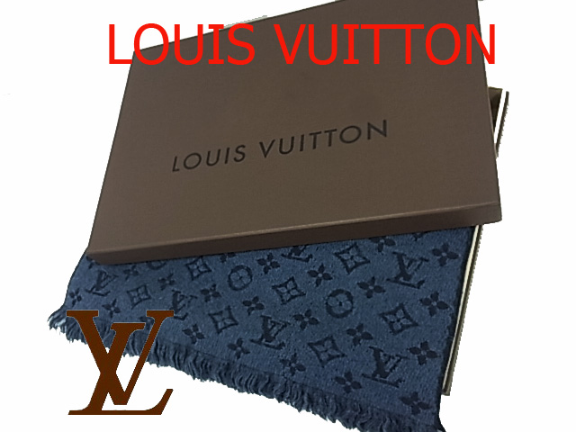 Louis Vuitton ネイビー マフラー 箱付き ◇ルイヴィトン◇モノグラムフラワーマフラー ネイビーブルー