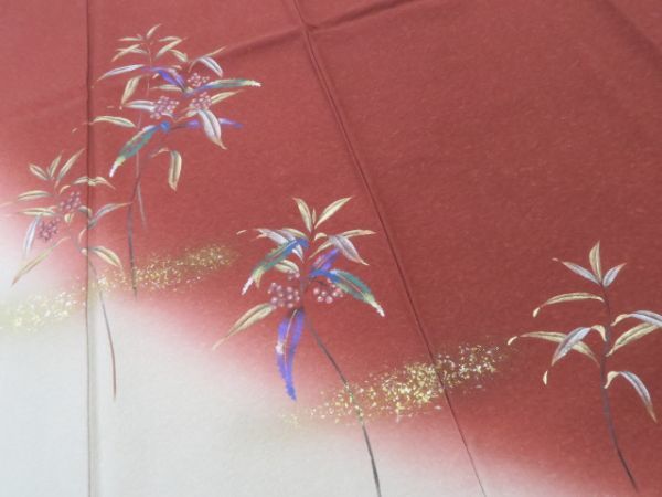 やまと桜 ＋７ 米沢・白布温泉かもしかや｜地酒が Yahoo!オークション 振袖レンタル·購入や成人式の着付けは 木川屋 ゆめsaku やまと誂製 箔散らし“実りある日々が煌やかに舞い上がる蘇芳色の空”彩 落款 訪問着 h-236