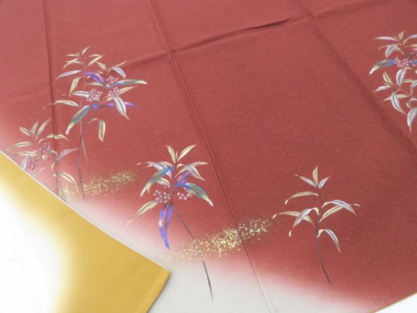 やまと桜 ＋７ 米沢・白布温泉かもしかや｜地酒が Yahoo!オークション 振袖レンタル·購入や成人式の着付けは 木川屋 ゆめsaku やまと誂製 箔散らし“実りある日々が煌やかに舞い上がる蘇芳色の空”彩 落款 訪問着 h-236