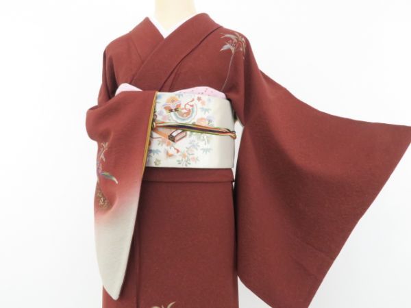 やまと桜 ＋７ 米沢・白布温泉かもしかや｜地酒が Yahoo!オークション 振袖レンタル·購入や成人式の着付けは 木川屋 ゆめsaku やまと誂製 箔散らし“実りある日々が煌やかに舞い上がる蘇芳色の空”彩 落款 訪問着 h-236