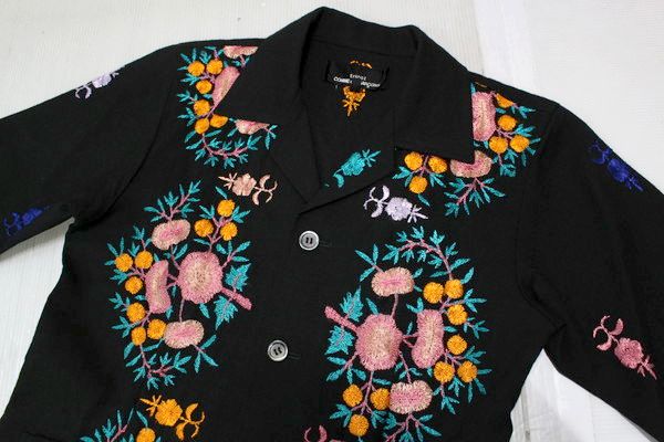 B263◇tricot COMME des GARCONS◇テーラードジャケット 黒 花柄刺繍 M 