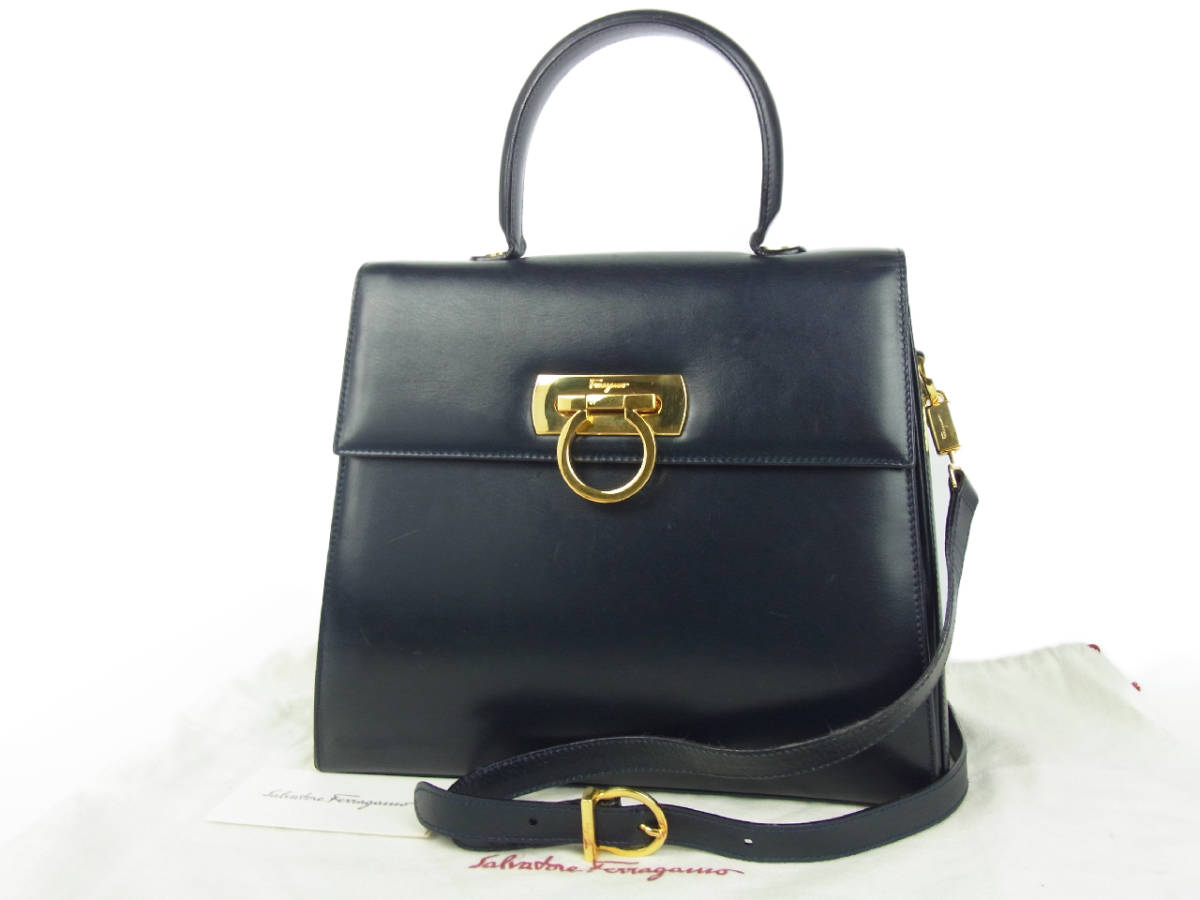 Salvatore Ferragamo ガンチーニ スタジオ カーフスキン レザー 2way ハンドバッグ FZ21 H 159 ベージュ (208330