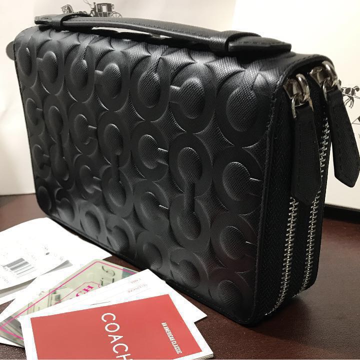 COACH新品正規品□送料無料□財布 コーチ 黒ブラックレザー ダブル