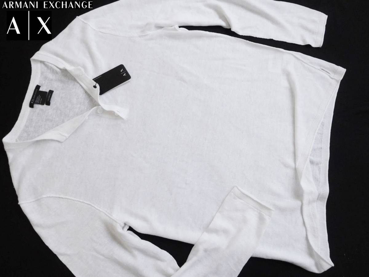 新品★アルマーニ★麻 100%★爽やかな ホワイトスラブ ニット★上品な リネンセーター 白 XL★A/X ARMANI★584