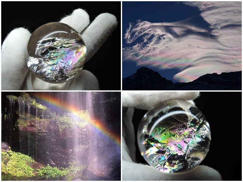 ☆高透明度☆虹の水晶玉+台座付☆レインボークリスタルボール丸玉