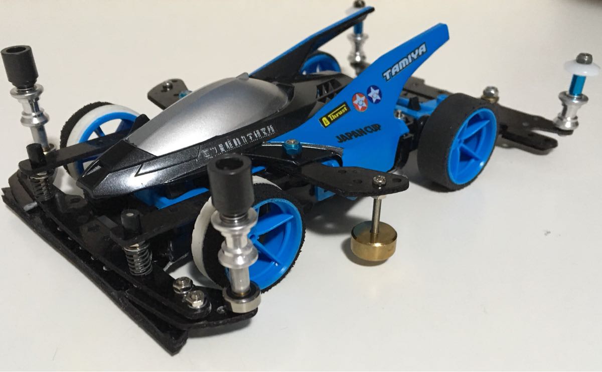 完成品】MSフレキ ミニ四駆 カスタム車体 ブルー×ブラック 提灯仕様
