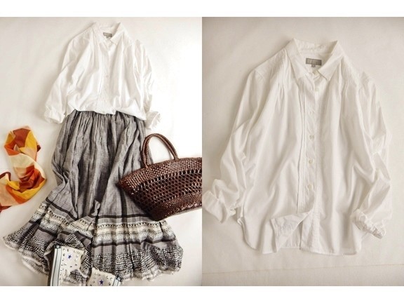 マーガレットハウエル MARGARET HOWELL ピンタックコットン白シャツ 