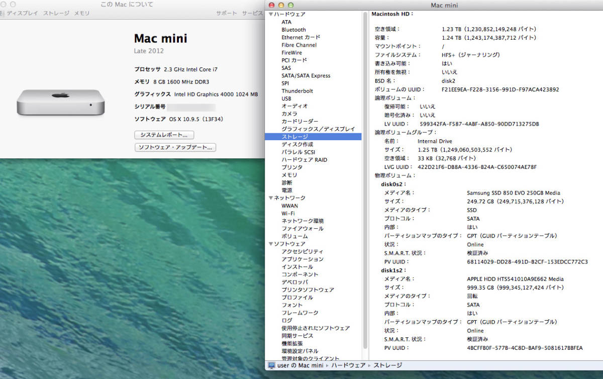極上品】 Mac mini Late 2012 MD388J/A (i7 2.3GHz/8GB/250GB SSD+1TB