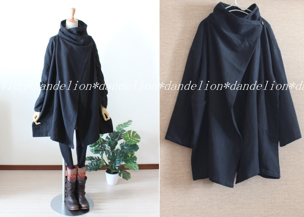 ココナッツボタン留め＊ルーズネック＊ドロップショルダージャケット＊エスニック＊dandelion＊タイランド＊ユニセックス＊ブラック