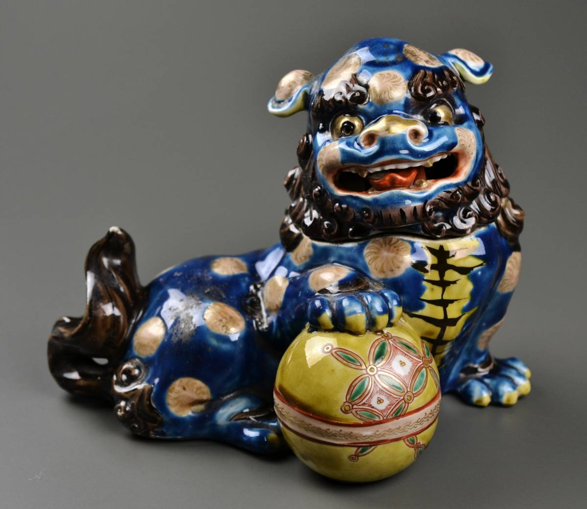 古美術品 古清水焼 彩色 色絵 玉獅子 香炉 置物 | 玉獅子 高岡銅器