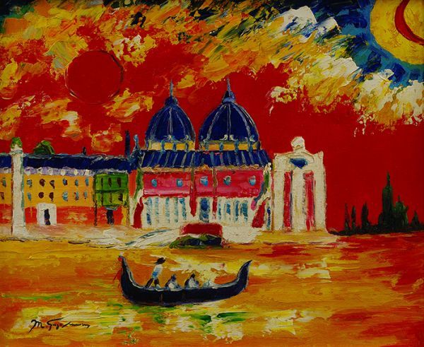 鈴木マサハル【VENEZIA】　肉筆油彩画　直筆サインあり ◇鈴木マサハル◇VENEZIA◇肉筆◇油彩◇画面サイン◇裏サイン◇F8