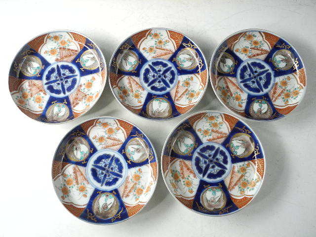◇栄◇古伊万里 色絵 花鳥 皿 5客 無傷完品 江戸期 30ta47