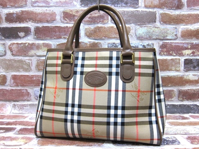 新品未使用 BURBERRY バーバリー ノバチェック柄 ナイロンキャンバス×本革 レザー 2層式 ハンドバッグ トートバッグ ベージュ×茶ブラウン