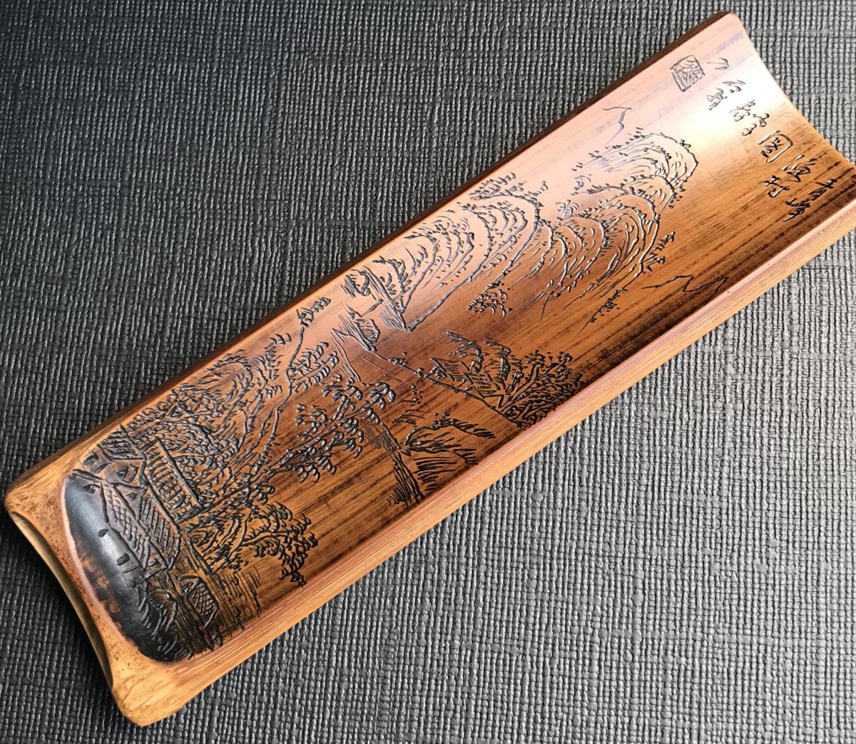 煎茶道具 山水彫茶合 (青峰漁村図) 【公式通販】