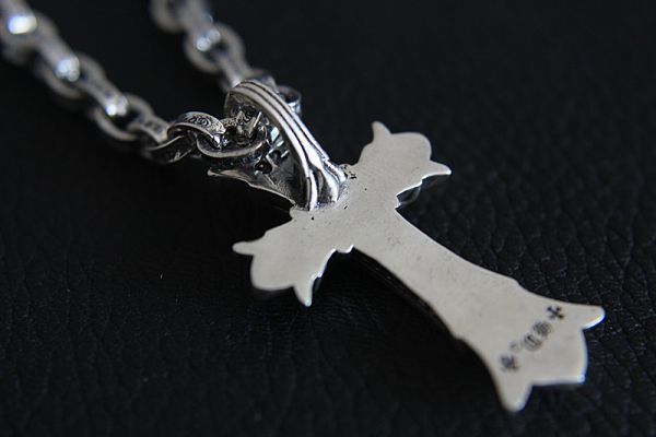 レア CHROME HEARTS クロムハーツCHクロス天然ルビー付けペーパーチェーンネックレス 50 cm 留め具