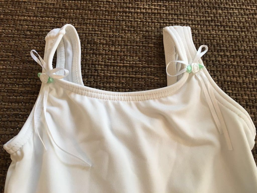 バレエ 子供用 チュチュ付レオタード プリンセスオーロラ Princess Aurora 三段シフォンスカート S 95～110cm ホワイト 白 小花とリボン付_3