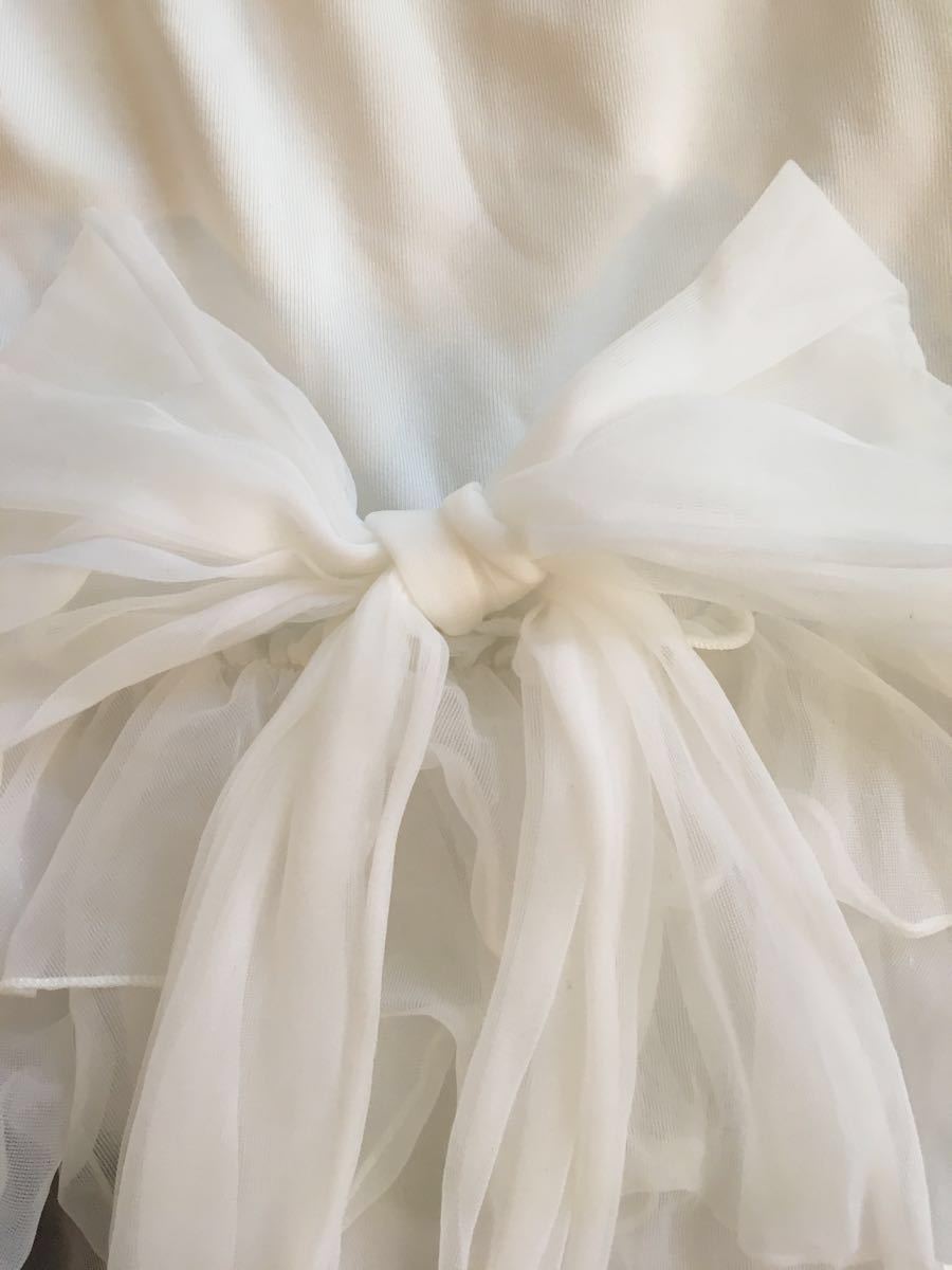 バレエ 子供用 チュチュ付レオタード プリンセスオーロラ Princess Aurora 三段シフォンスカート S 95～110cm ホワイト 白 小花とリボン付_5