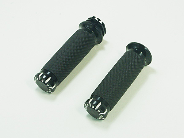 ハーレー 1インチ径 ハンドルグリップ 【ブラック】アルミ削りだし アルマイト デザイン ■ スポーツスター ダイナ ソフテイル ツーリング