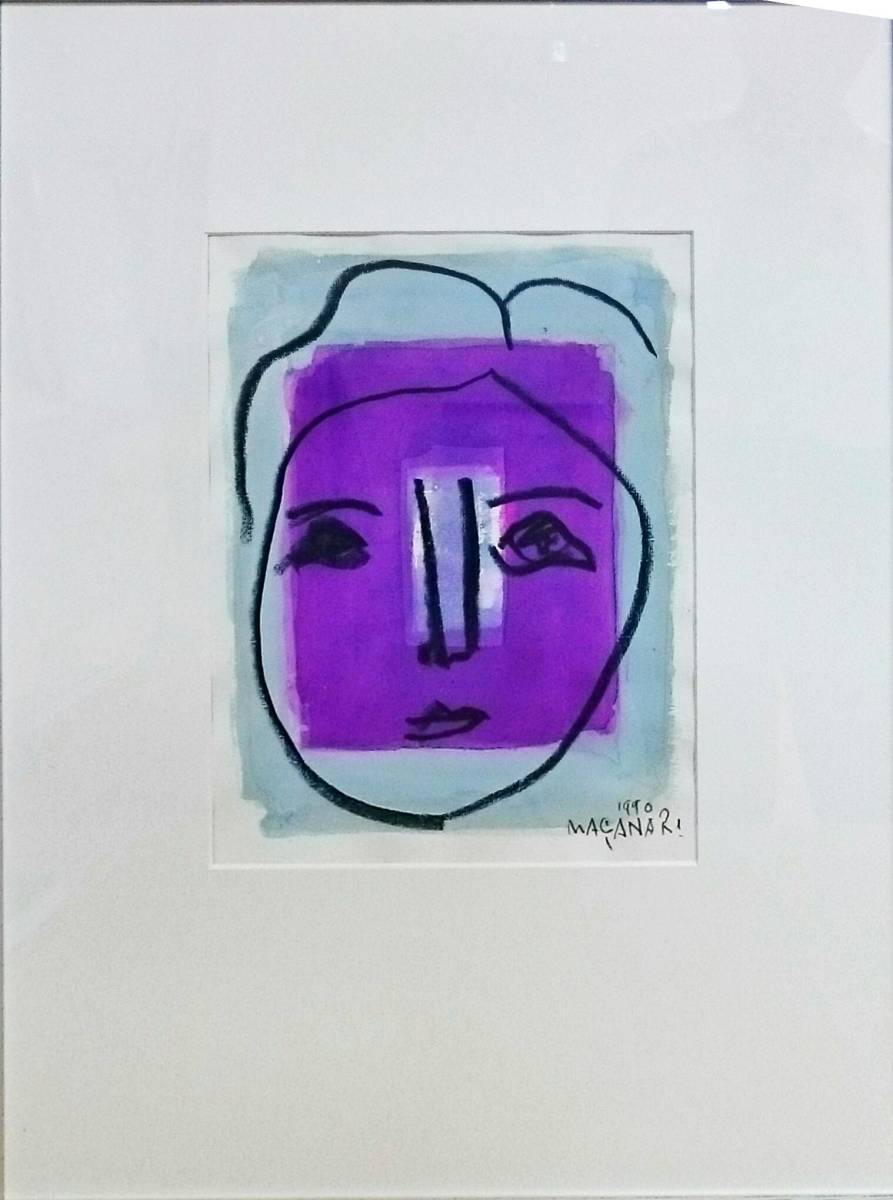 現代美術の先駆者 村井正誠　直筆サイン『顔』水彩画 1979年 0109A 村井正誠 現代美術の先駆者 直筆サイン『顔』水彩画 1979年 0109A 現代