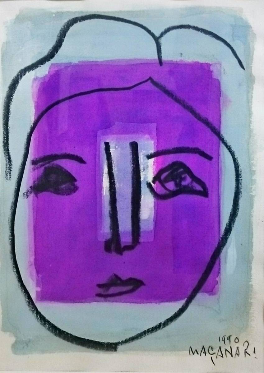 村井正誠 現代美術の先駆者 直筆サイン『顔』水彩画 1979年 0109A 現代