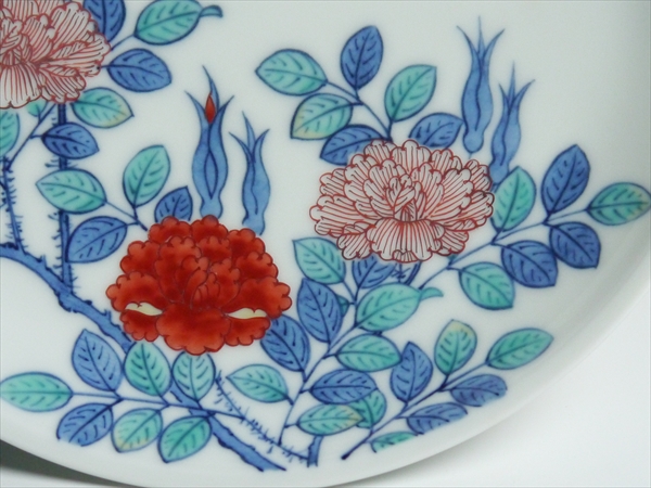 308 十三代 今泉今右衛門 錦 薔薇絵 額皿 飾皿 共箱 【公式通販】