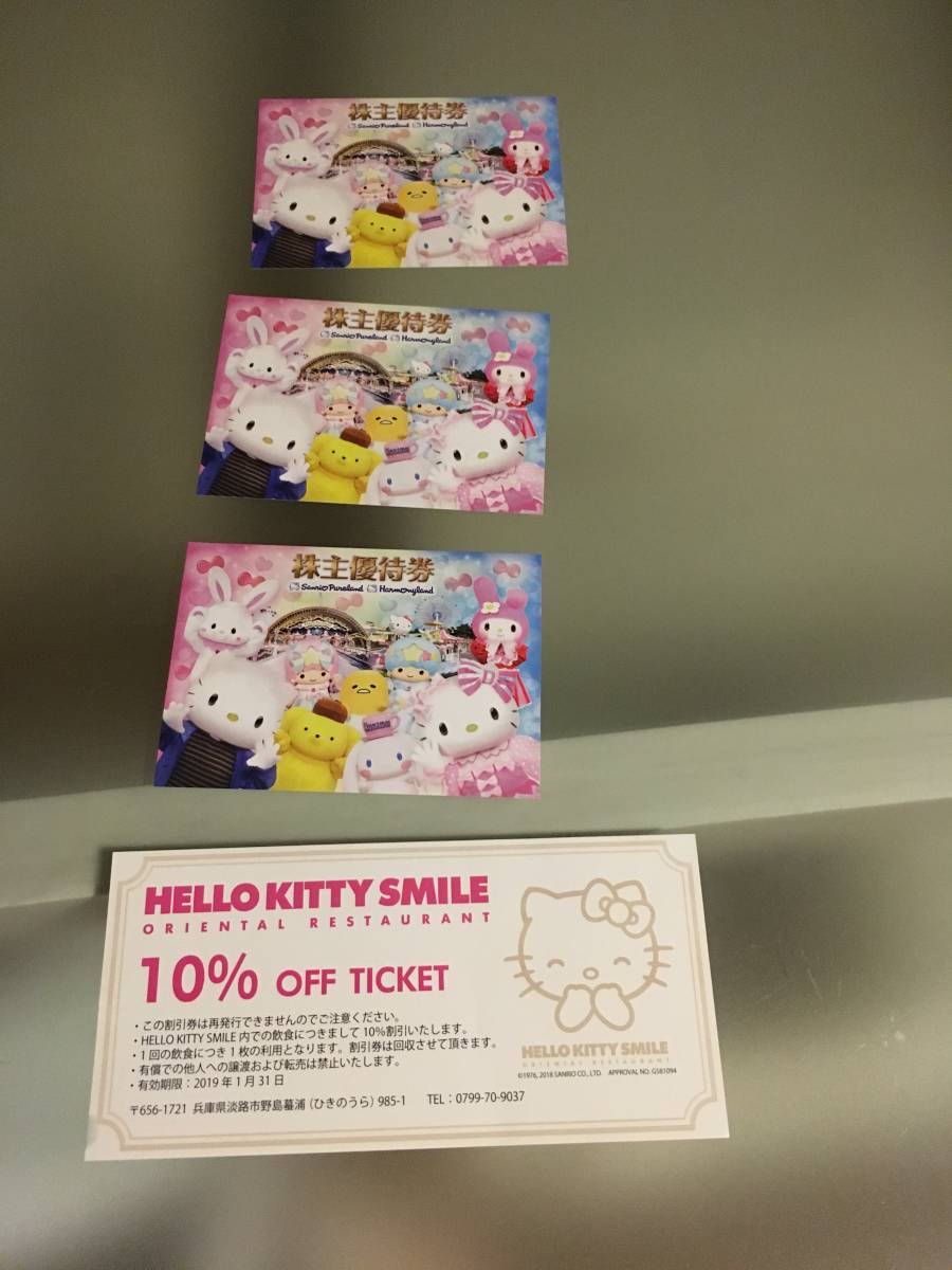 サンリオピューロランド 株主優待券3枚 レストラン割引券 有効期限2019年1月31日_1