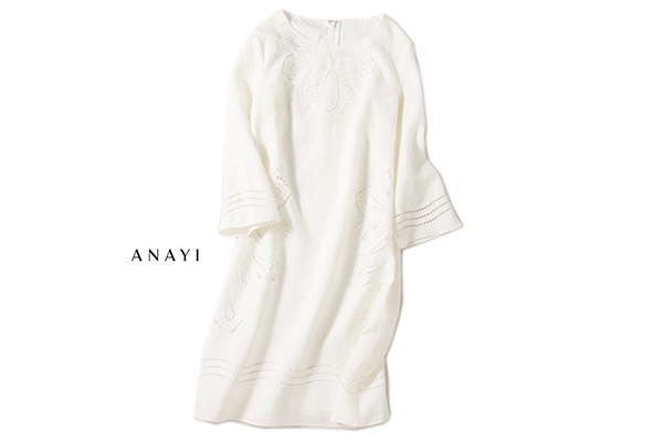 美品☆厳選☆ANAYIアナイ4万☆36size/7号☆リネン・刺繍ワンピースX317