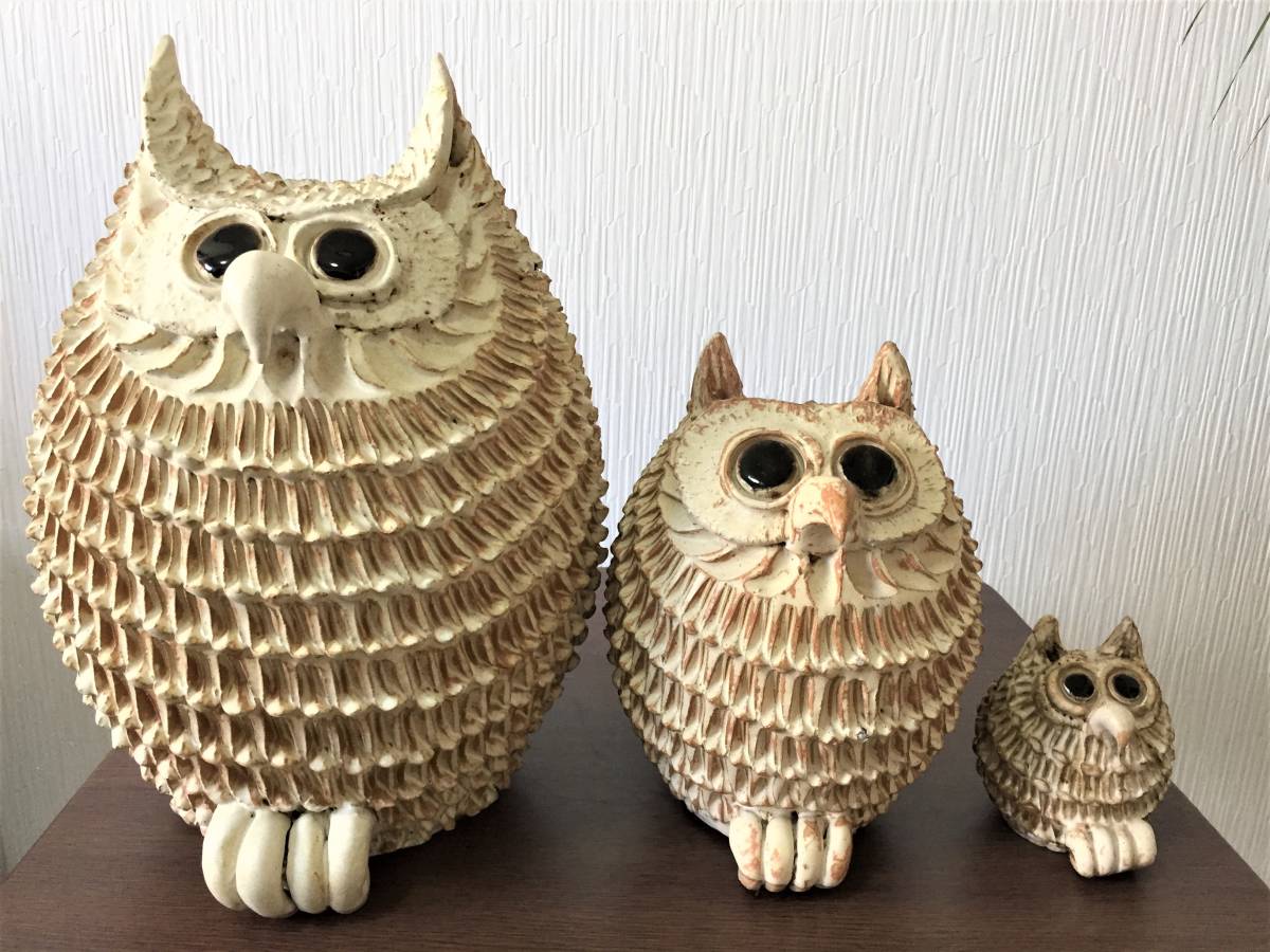 砥部焼 森元青芳 青芳 ⑦ オブジェ 陶器 2点セット 梟 フクロウ : 森元