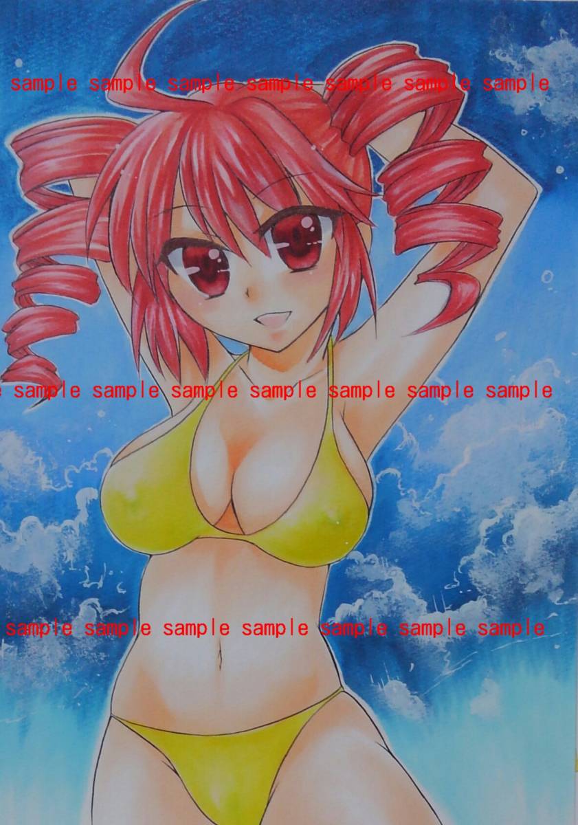 手描きイラスト ◇ 水着 女の子 ◇ 【ハガキサイズ】◇ 鉛筆画 ◇SH01