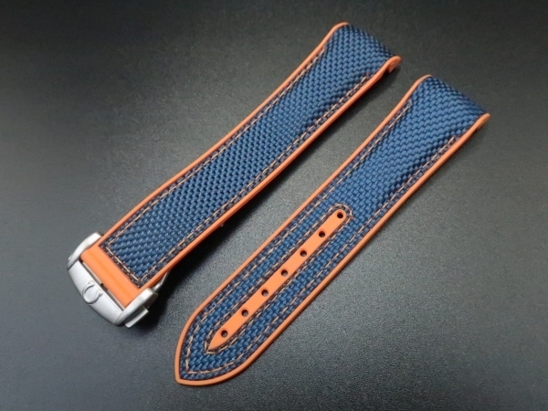 ラバーベルト ブルーキャンバスオレンジ ラグ幅 20cm◇OMEGA オメガ対応◇交換用 ラバーバンド シーマスター
