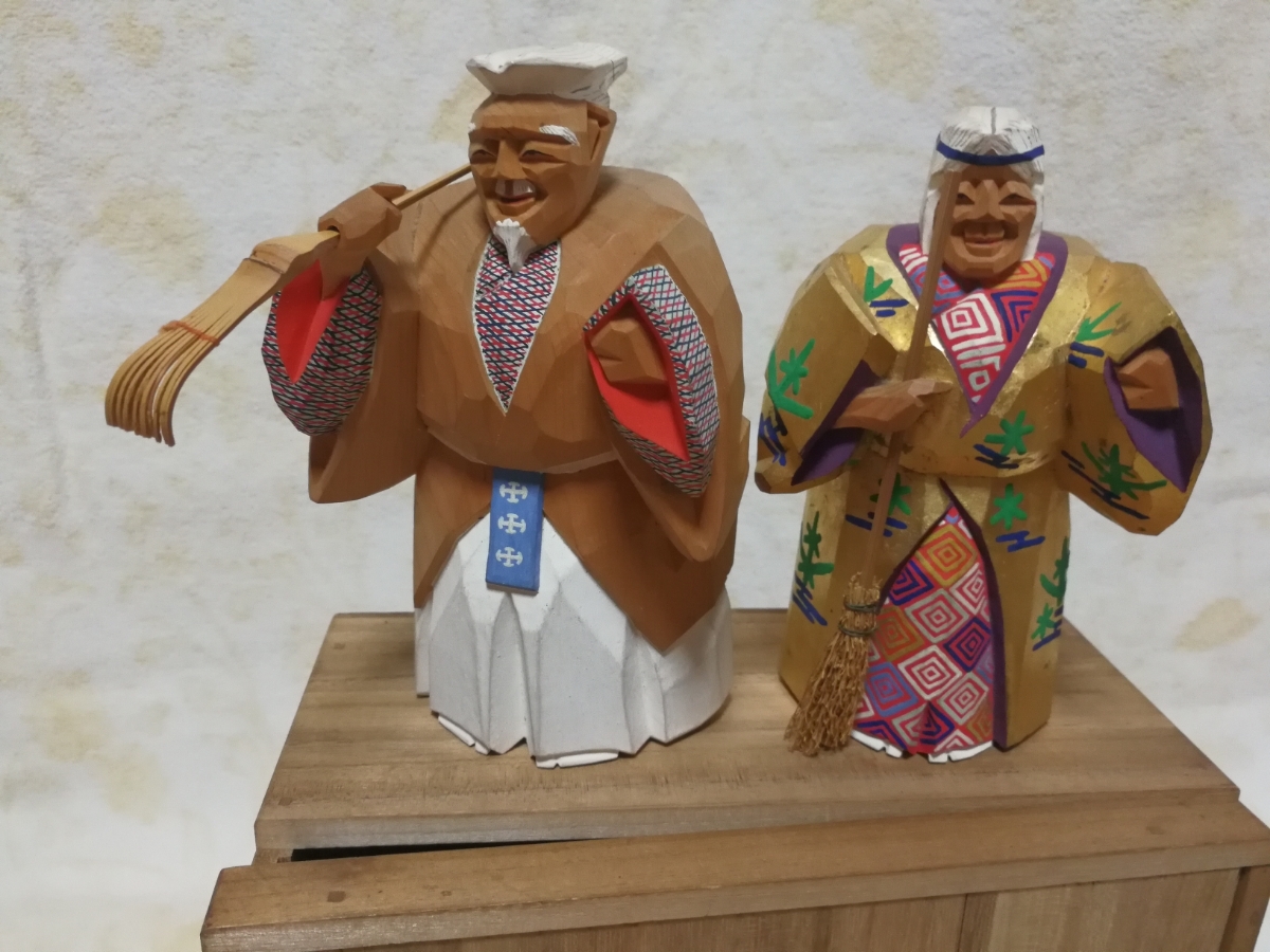 一刀彫 高砂 奈良一刀彫 奈良人形 木嶋良宗 共箱 置物 - メルカリ 奈良