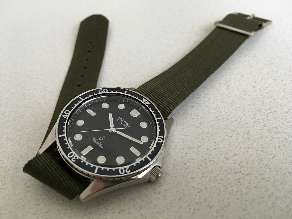 SEIKO 6030 6030-6000 SilverWave Silver Wave & Military OD Strap 