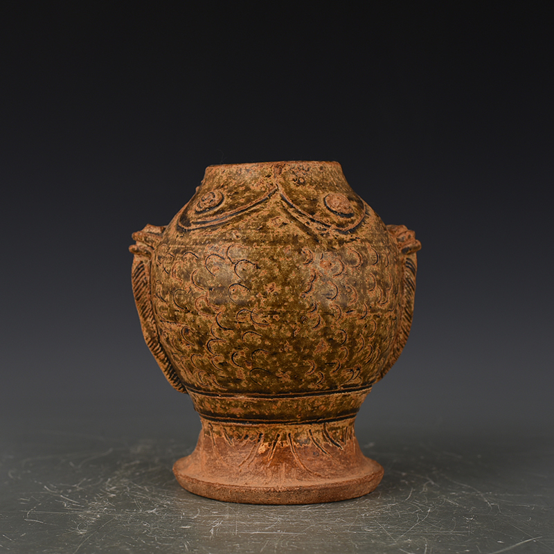 鴻】・【伝来】Q4304陶芸 東晉【越窯青瓷双魚瓶】在銘 中国美術 蔵出し