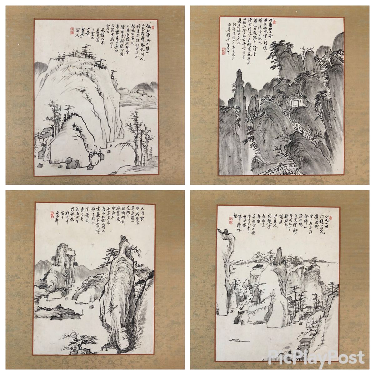 埜？道人 乾隆時期の人 12枚ばら （中国 清 山水 古書画 金石 拓本 唐