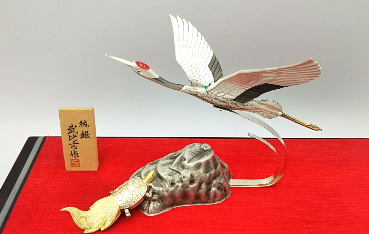 鶴 武比古作 純銀製 3号(2羽) ケース付き装飾品 純銀 3号(