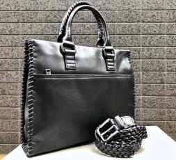 スタイリスト出品◇新品！デザイナーズ2wayビジネストートバッグ216黒＋上質レザーメッシュベル本革 メンズBAG ※条件付き送料無料