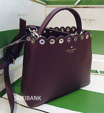 WKRU5385 KATE SPADE 大新作！素敵！ひらひら＆スタッズ人気デザイン”mini janell“！激安!３役最高級レザー新品本物プラムGレシート付