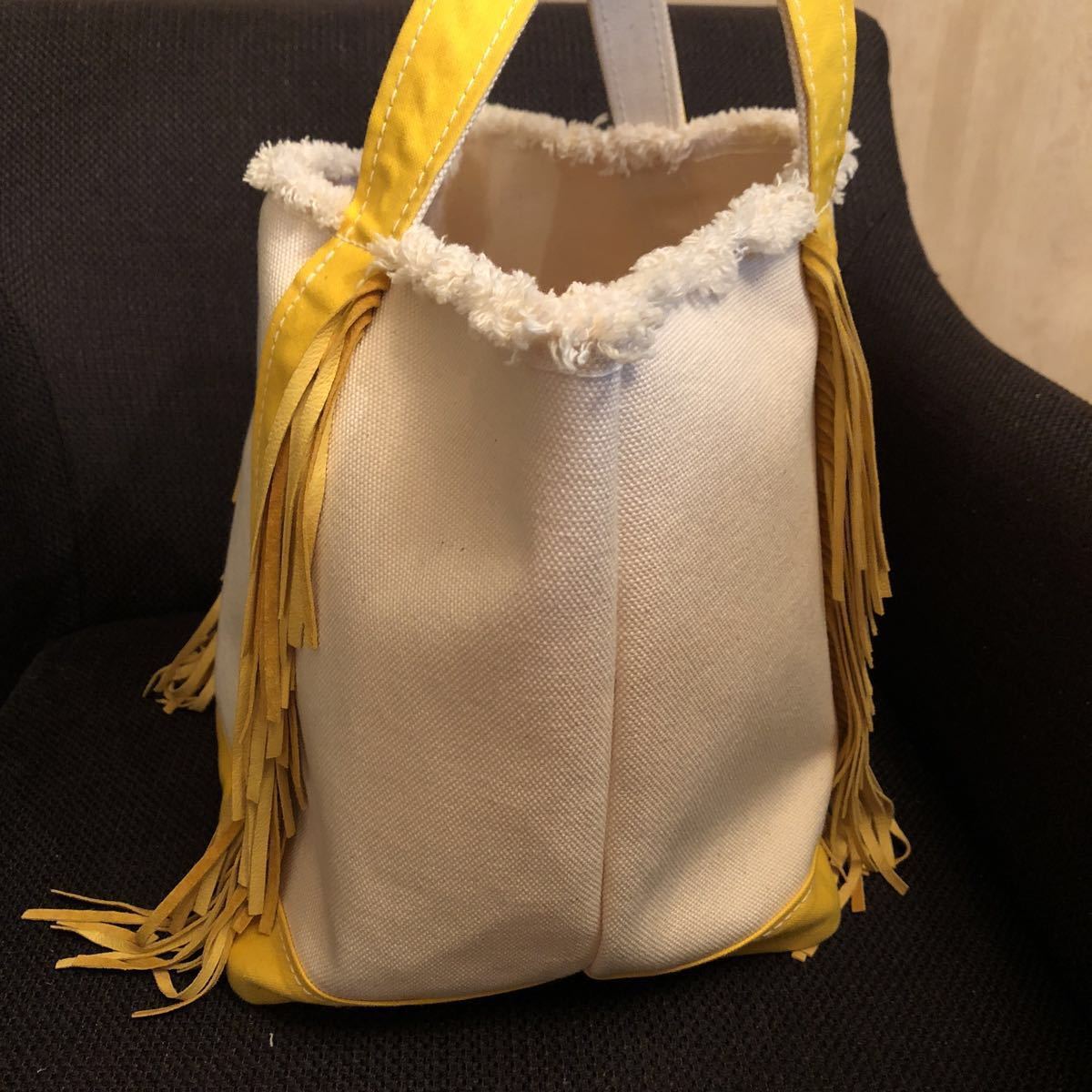 AYAKO BAG イエロー 中古 アヤコ フリンジキャンバストート 大きい