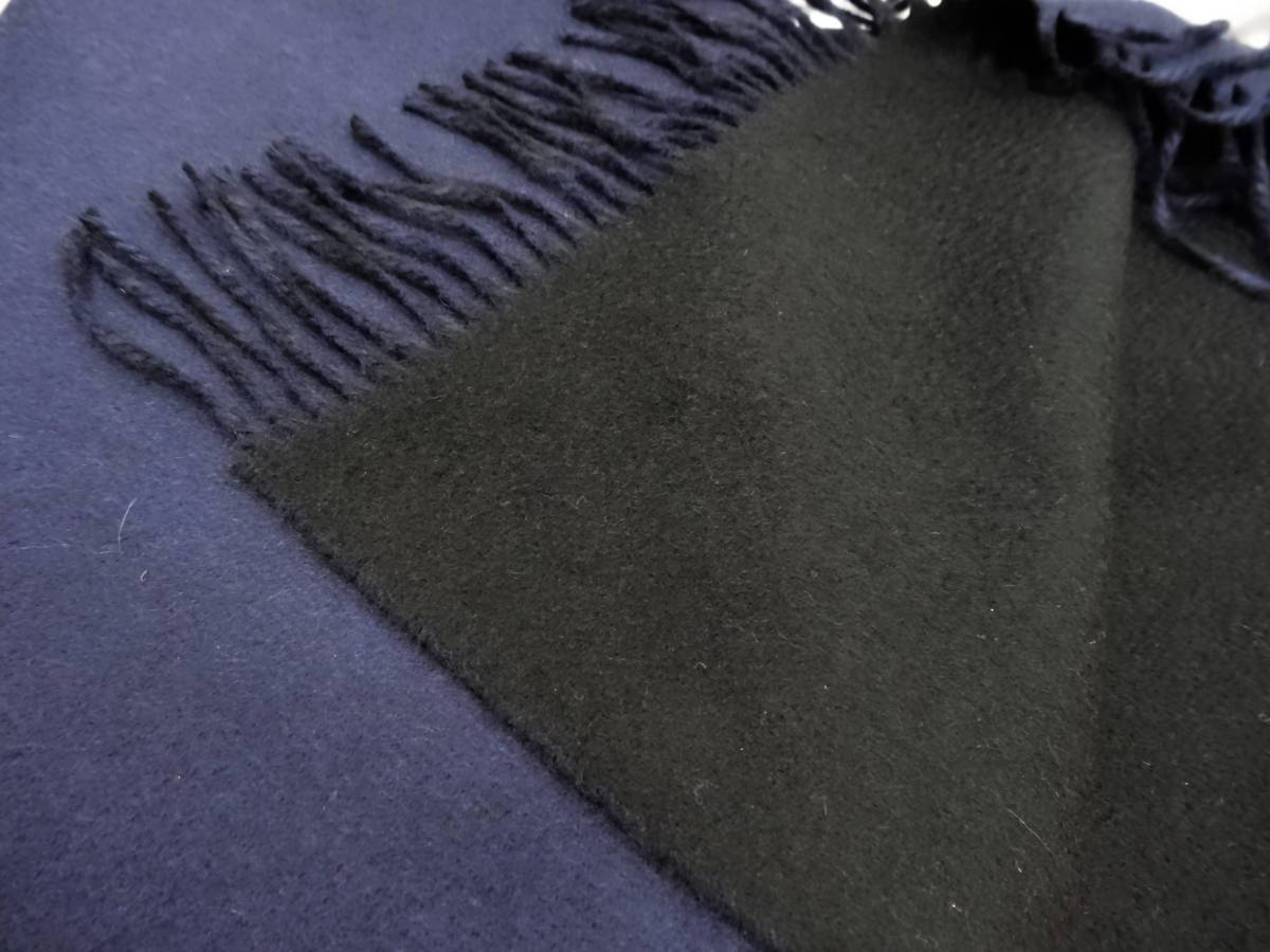 ◇美品 エルメス HERMES マフラー カシミア100% ネイビー×ブラック 