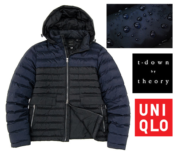 希少！美品 セオリー theory x ユニクロ UNIQLO 「t・down」 メンズ・プレミアムダウンジャケット/パーカ 紺x黒/L 男性用