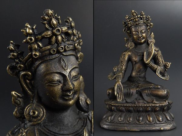 中国古玩 唐物 仏教美術 古銅造 チベット仏 仏像 細密細工 時代物 極上