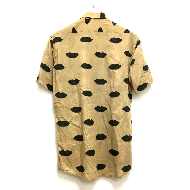 ドリスヴァンノッテン DRIES VAN NOTEN 2016SS 唇 リップ柄 シャツ トップス 半袖 モンロー 48 ベージュ 薄茶 春秋 メンズ
