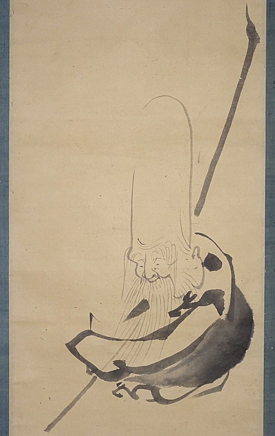 掛け軸】 白隠慧鶴 「壽老人」 真筆保証 状態良好 禅画の祖 500年に