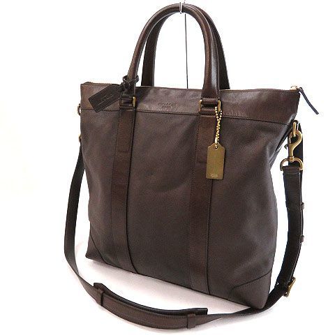 【10】極美品▼COACH コーチ　2WAY大型 オールレザーショルダーバッグ　ブラウン