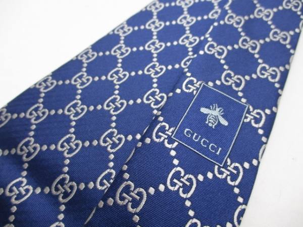 グッチ GUCCI ネクタイ ネイビー×ライトグレー メンズ GG柄 新品同様